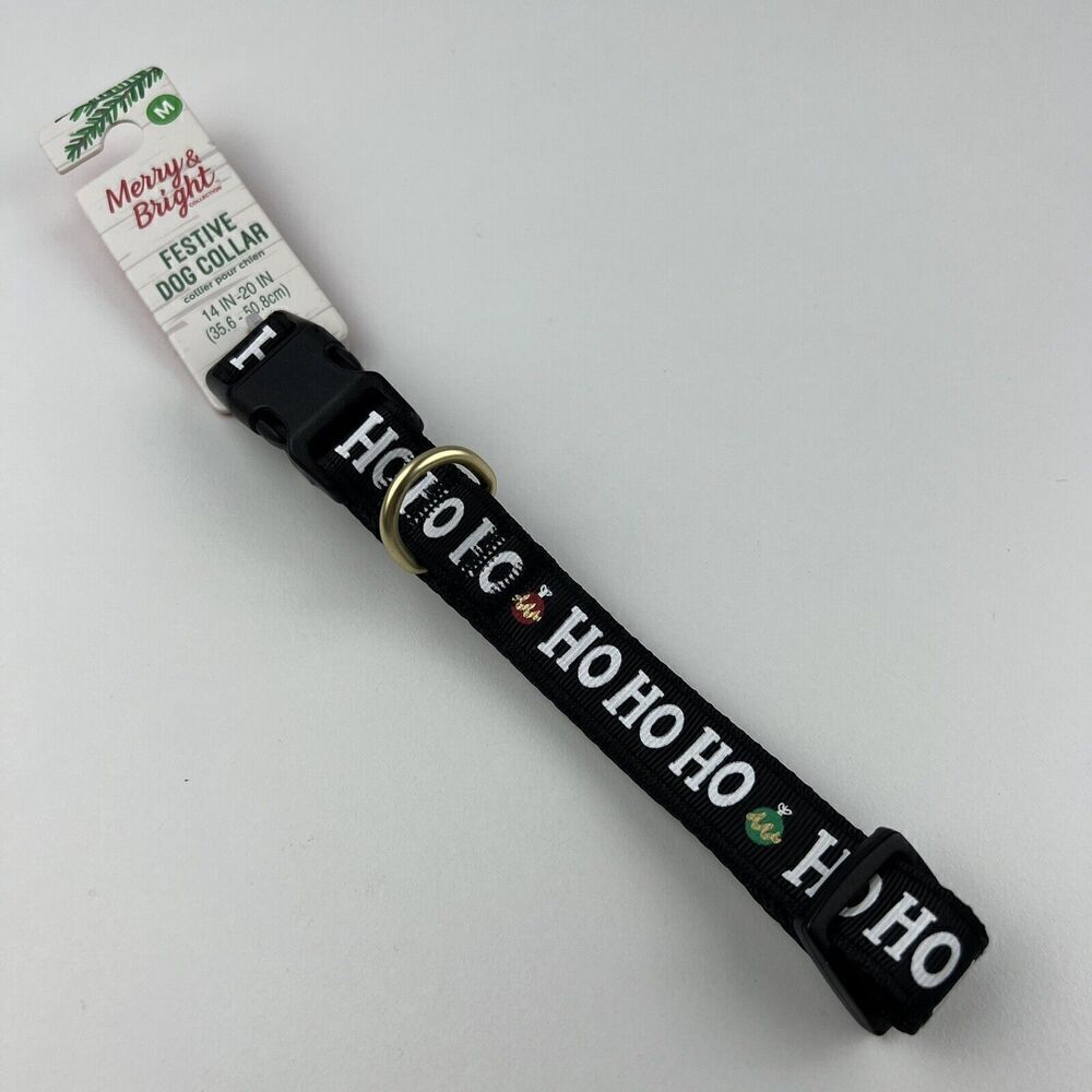 Merry & Bright Adjustable Holiday Themed Dog Collar. “Ho Ho Ho” Black Size M - Picture 1 of 5